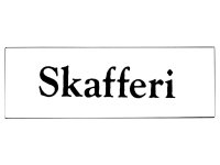 Emaljskylt Skafferi vit - svart 6 x 2 cm modell 9